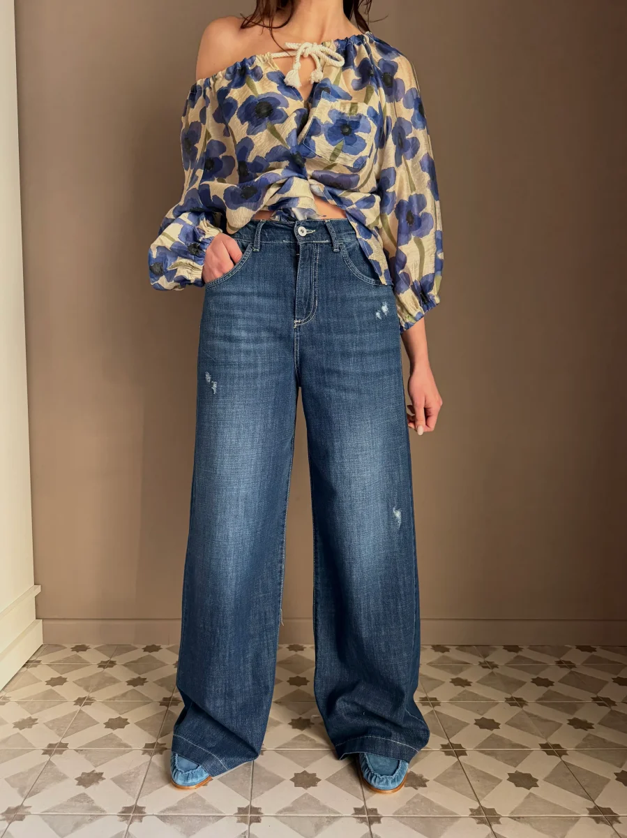 Pantalone denim con elastico wide-leg - immagine 3