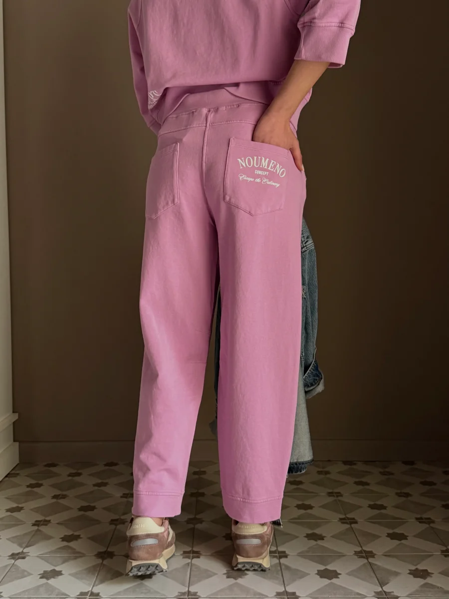 Pantalone in felpa con coulisse malva - immagine 3