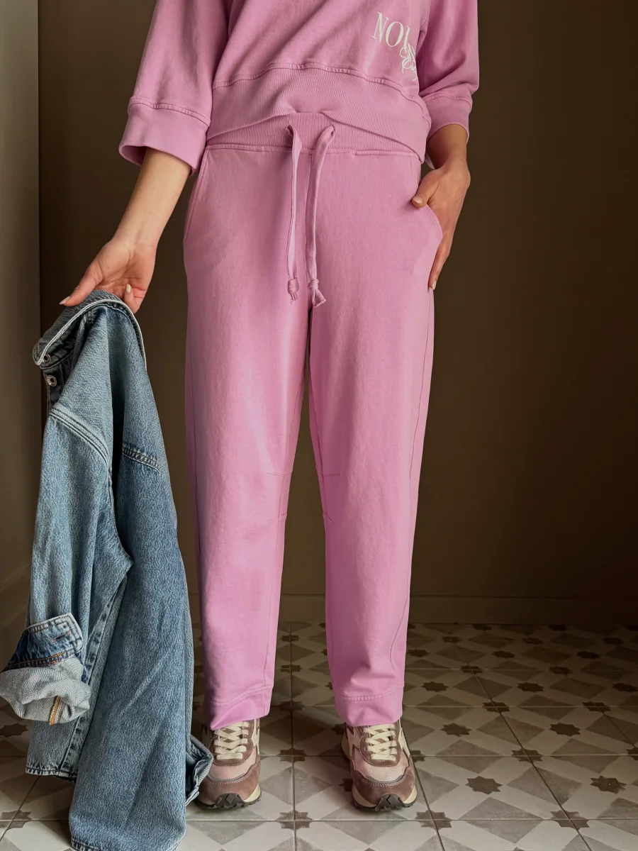 Pantalone in felpa con coulisse malva - immagine 2