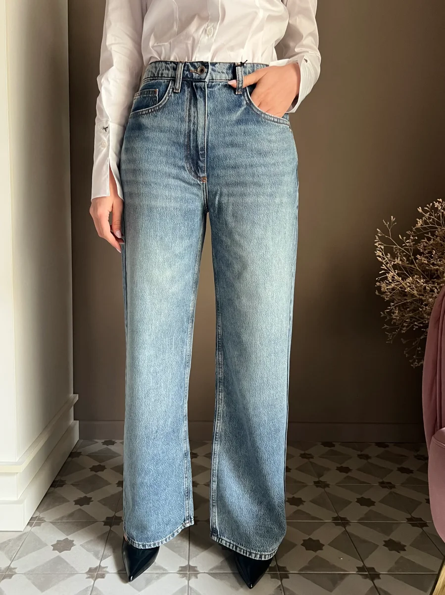 Pantalone denim wide-leg New Warm Blue Wash