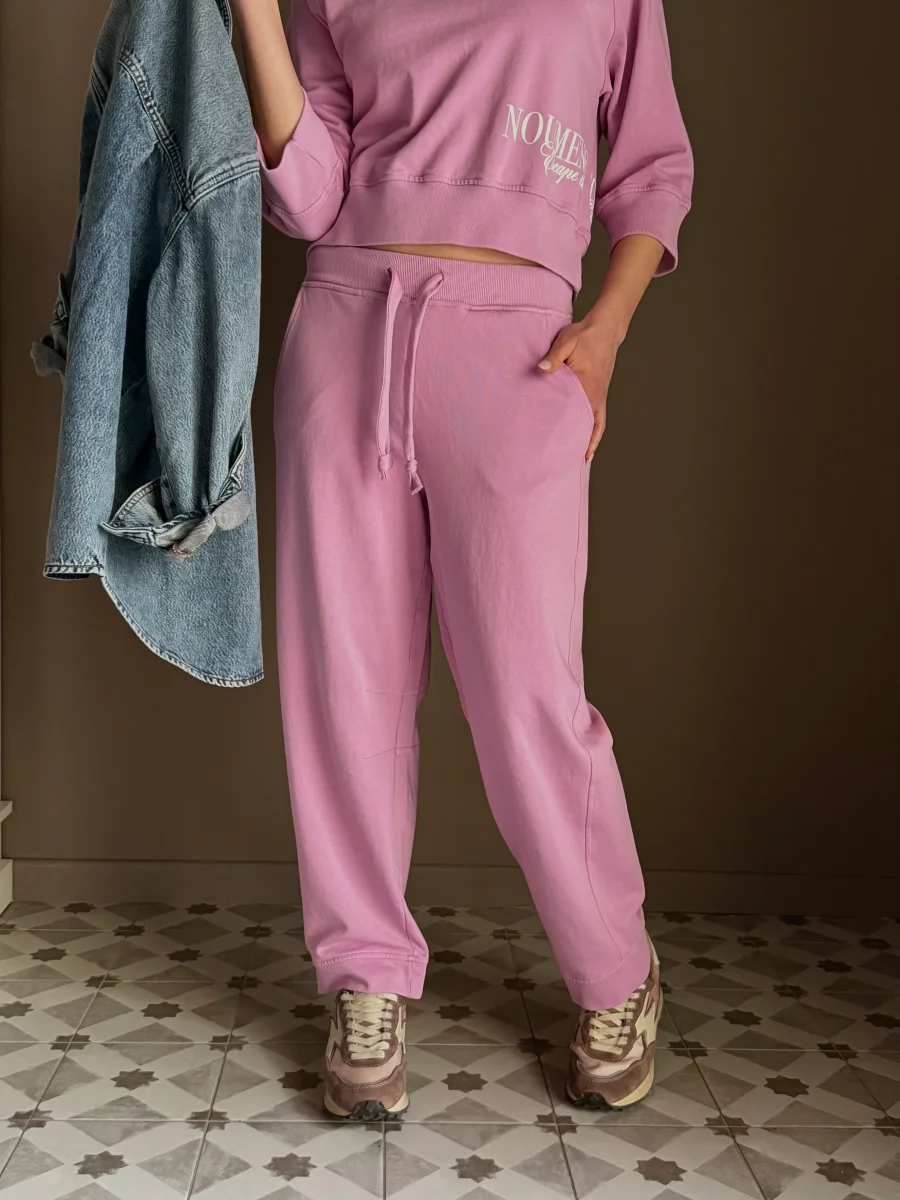 Pantalone in felpa con coulisse malva - immagine 9