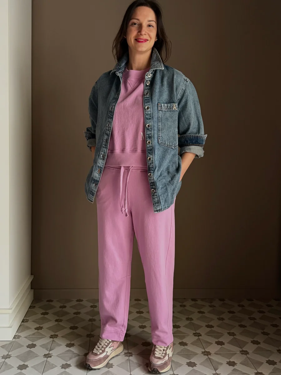Pantalone in felpa con coulisse malva - immagine 7