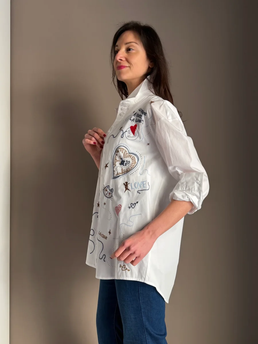 Camicia over in cotone con ricamo - immagine 5