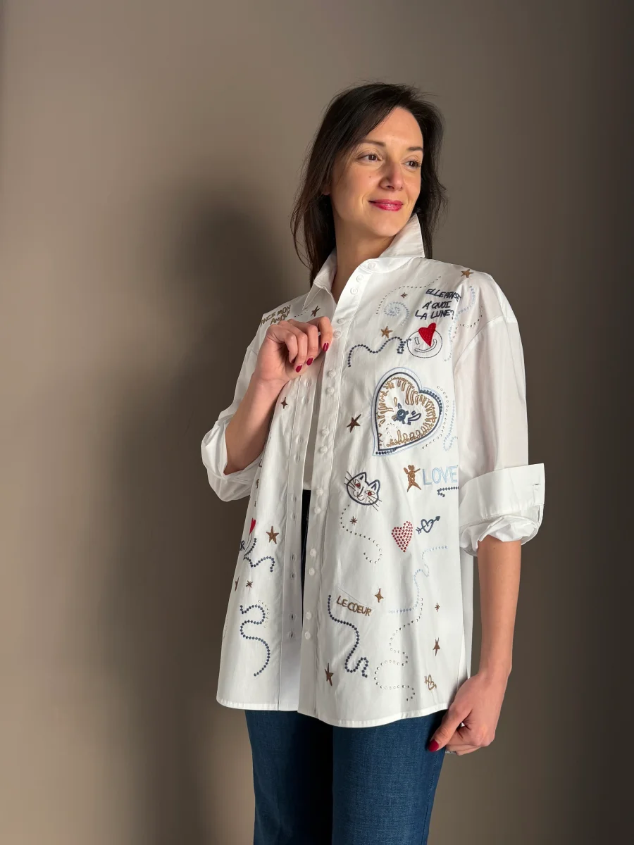 Camicia over in cotone con ricamo - immagine 3
