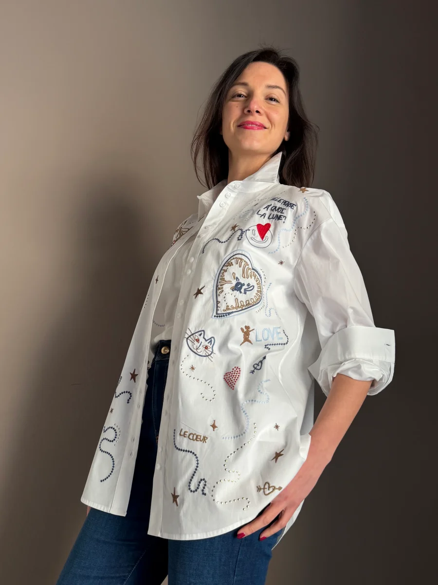 Camicia over in cotone con ricamo - immagine 4