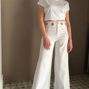 Pantalone a palazzo in drill con dettagli gold
