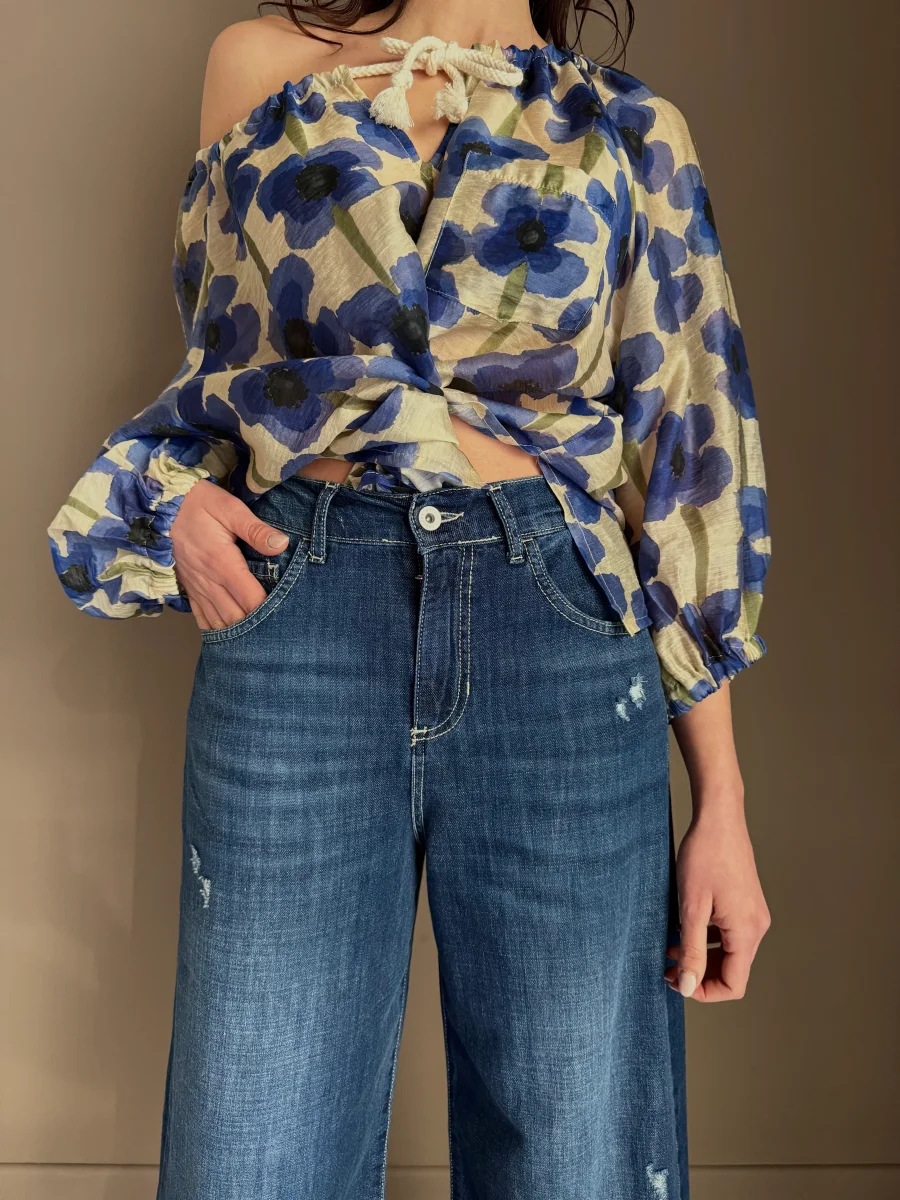 Pantalone denim con elastico wide-leg - immagine 6