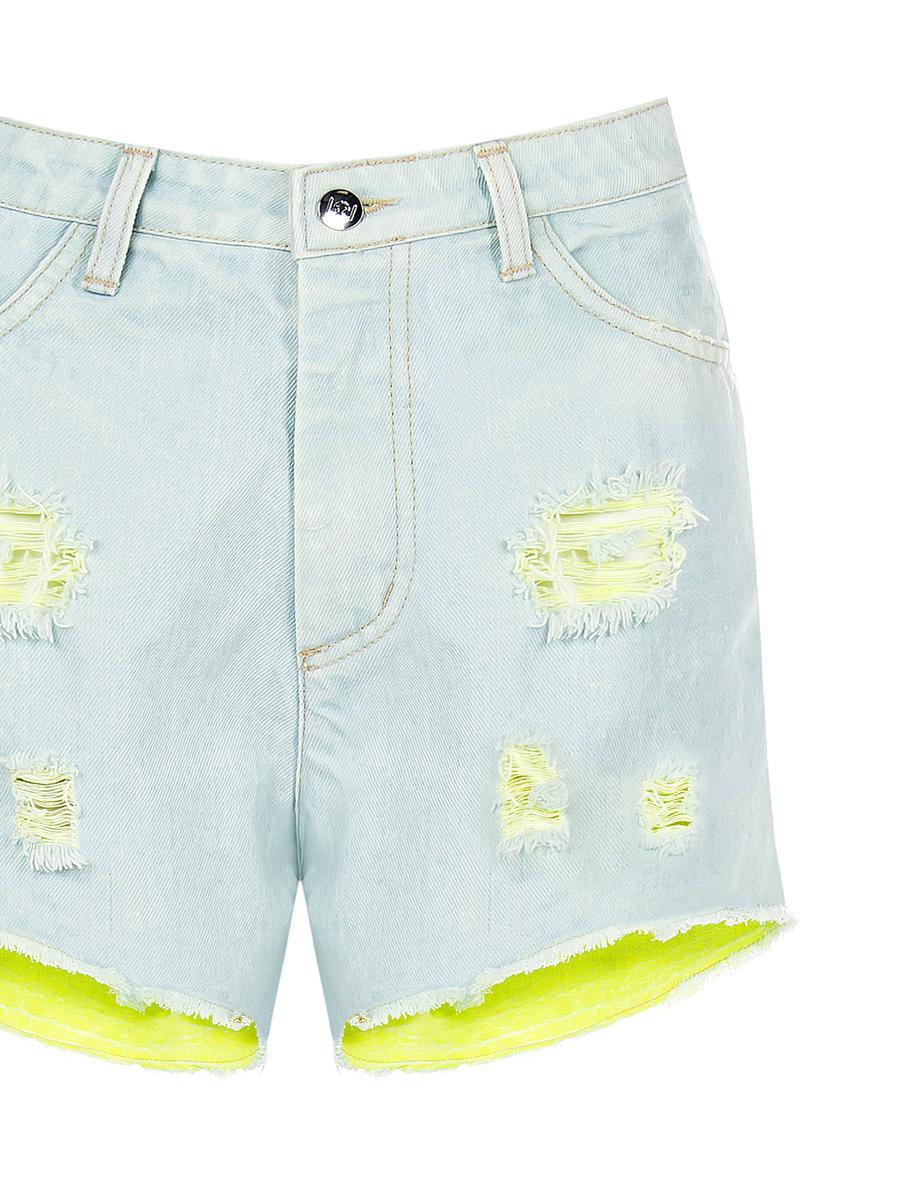 Pantaloni Corto in Jeans con Strappi e Interno a Contrasto - immagine 6