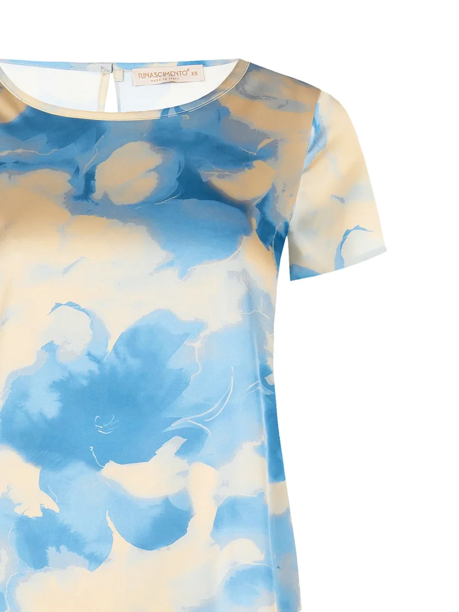 Blusa Ampia e Fluida in Raso a Fiori Sfumati a Maniche Corte - immagine 4
