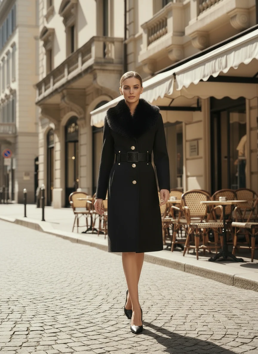Cappotto misto viscosa con collo effetto pelliccia Rimovibile - immagine 4