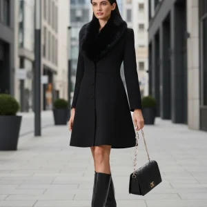 Cappotto con collo effetto pelliccia