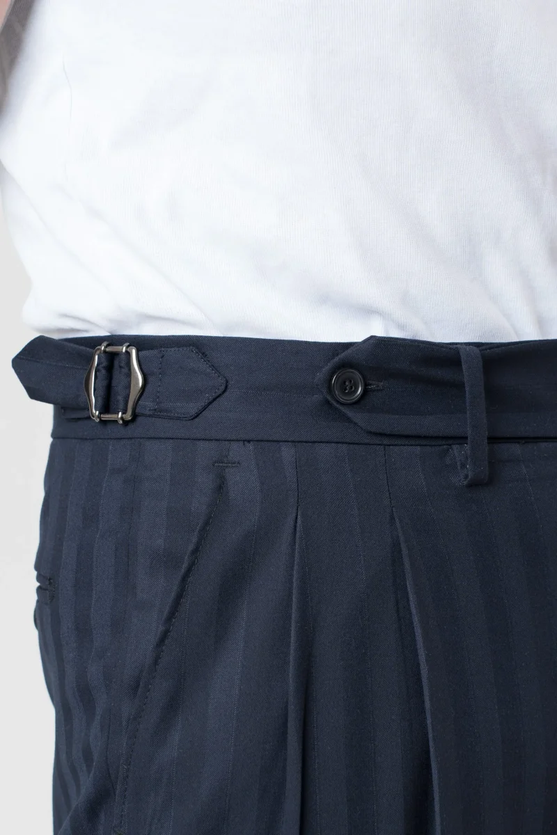 Pantalone Fondo Ampio e Fibbie Laterali Solaro Riga Larga Blu Kyoto - immagine 7