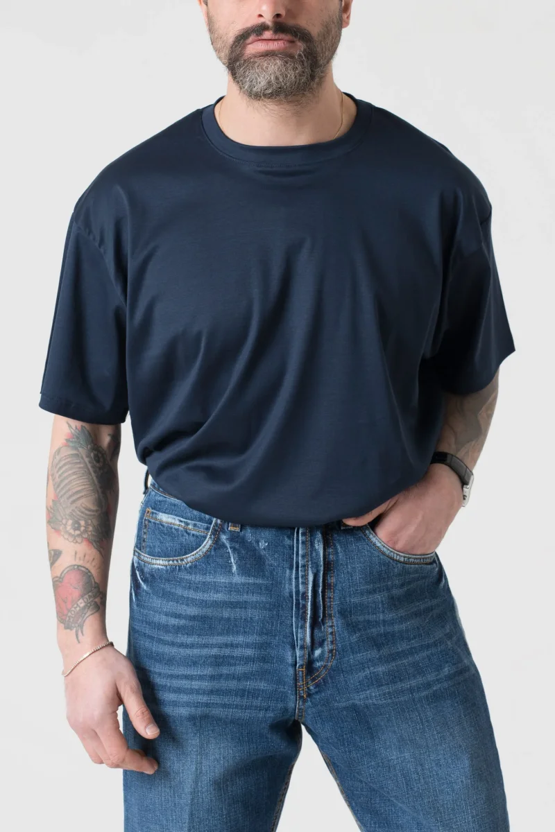 T-Shirt Oversize in Filo di Scozia Blu - immagine 2