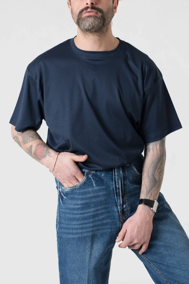 T-Shirt Oversize in Filo di Scozia Blu - immagine 5