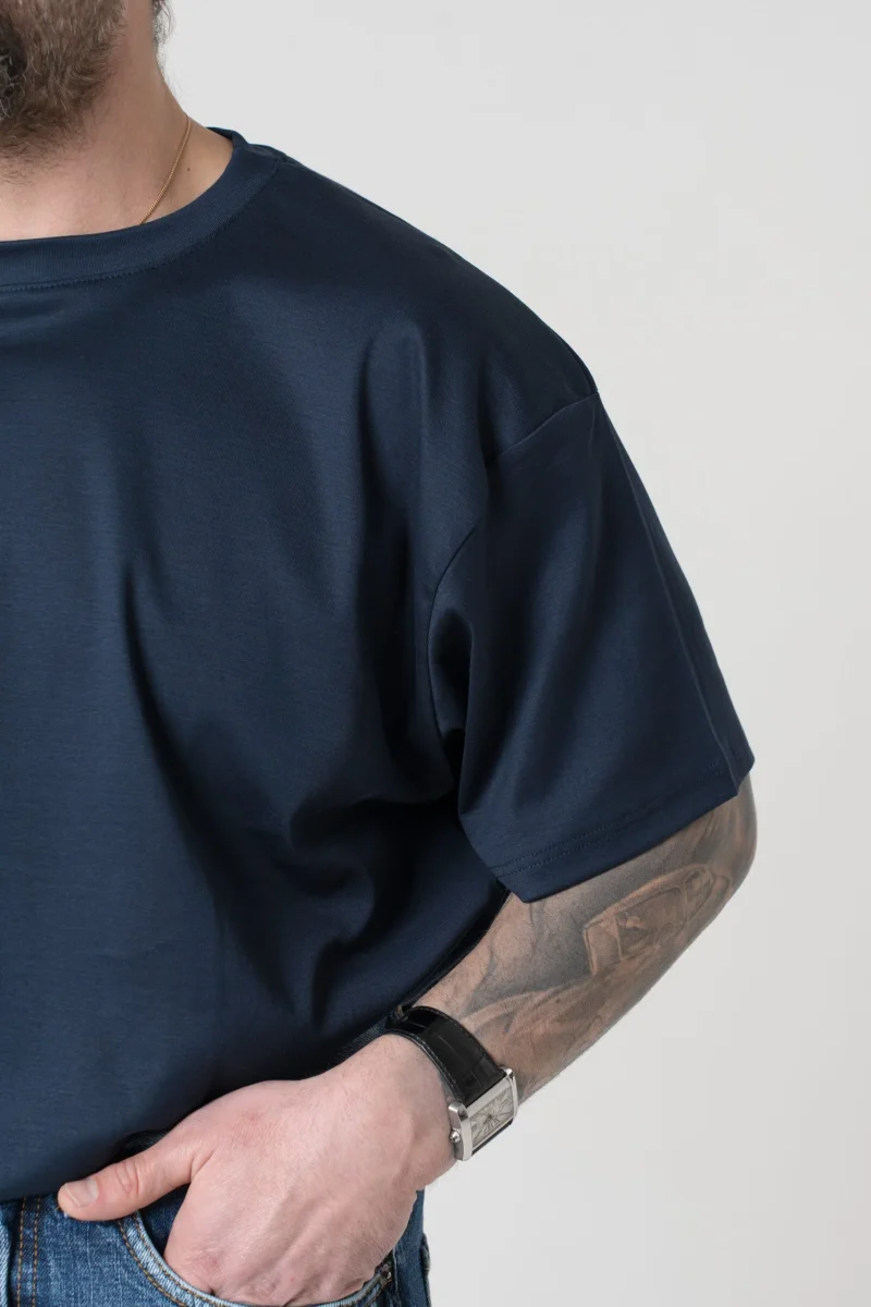 T-Shirt Oversize in Filo di Scozia Blu - immagine 4