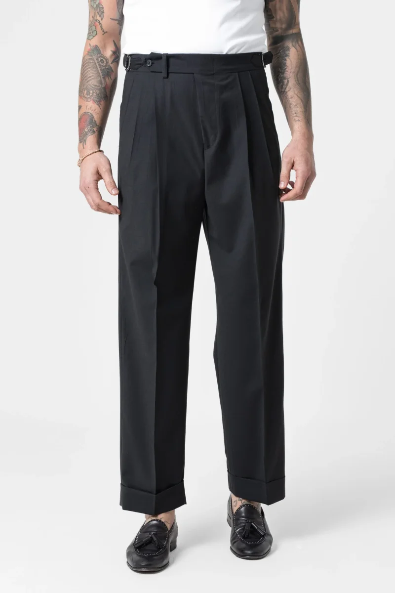 Pantalone Fondo Ampio e Fibbie Laterali Nero Milano - immagine 2