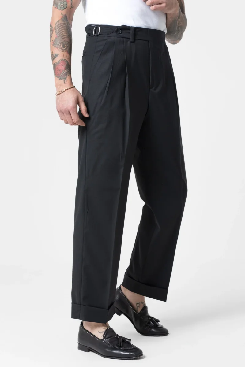 Pantalone Fondo Ampio e Fibbie Laterali Nero Milano - immagine 3