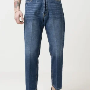 Jeans Vita Alta Fondo Ampio Doppio Stone Wash Effetto Used