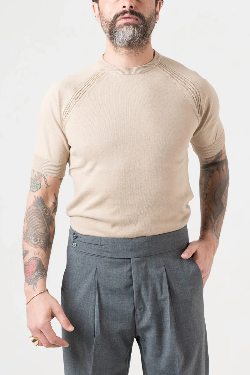 T-Shirt in Filo Manica Raglan Beige - immagine 2