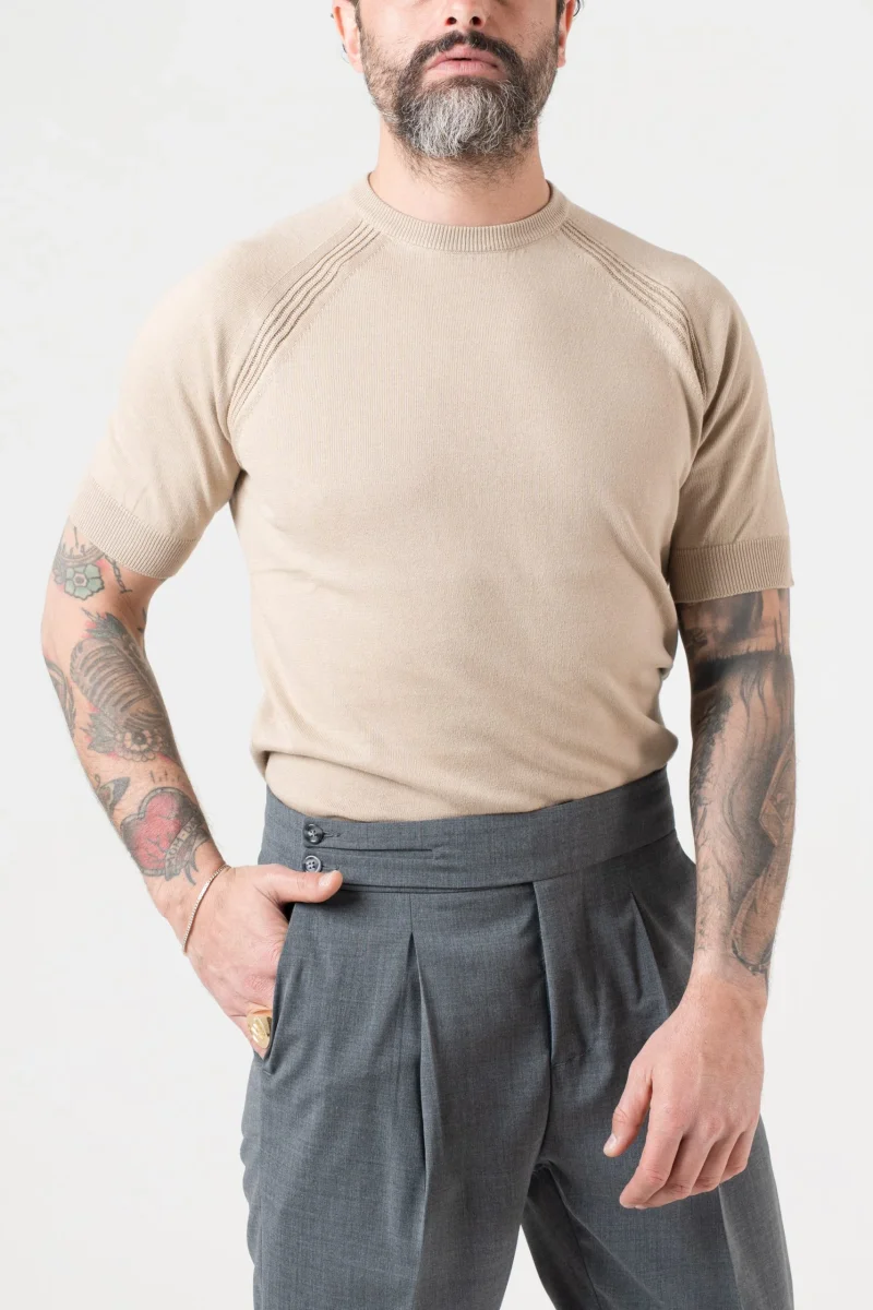 T-Shirt in Filo Manica Raglan Beige - immagine 4