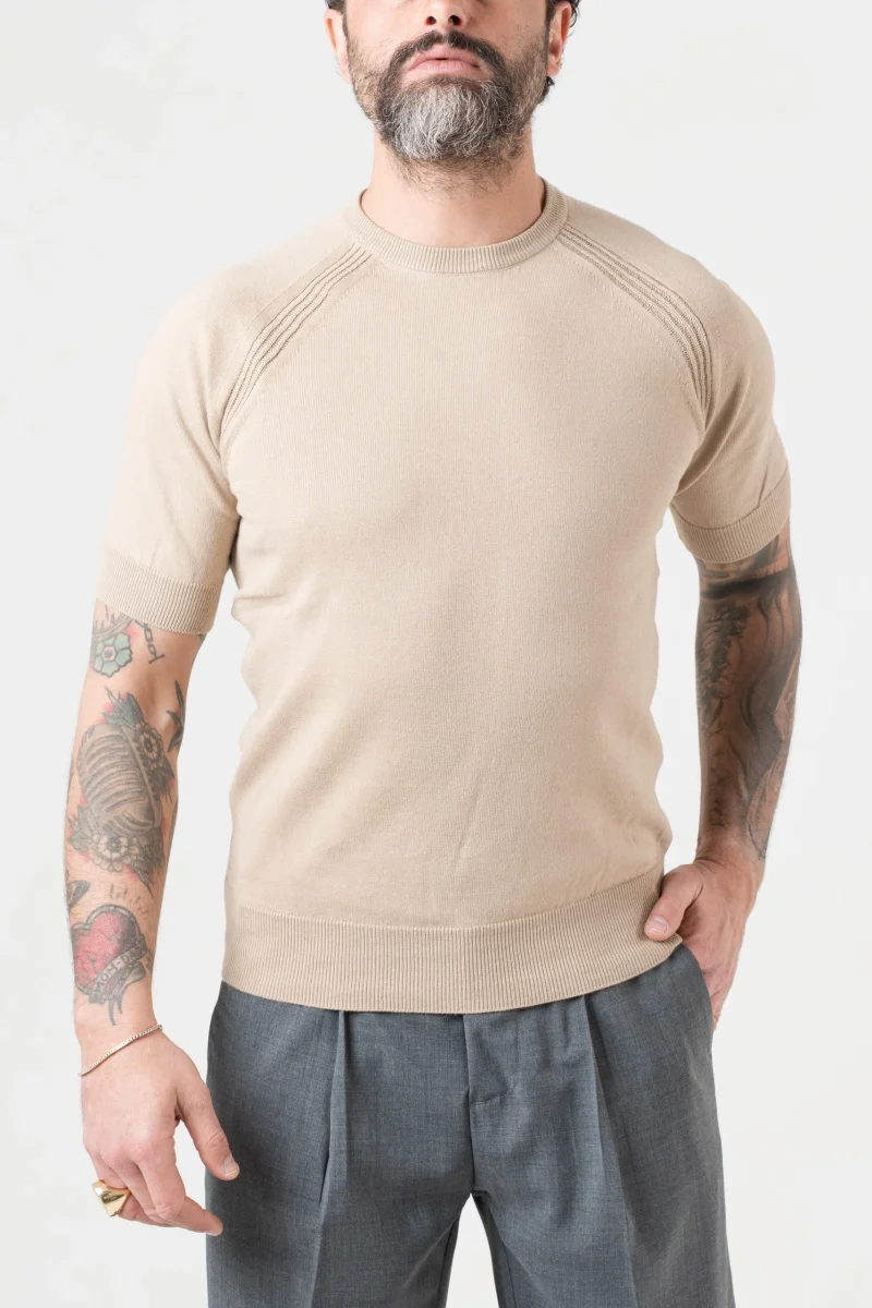 T-Shirt in Filo Manica Raglan Beige - immagine 5