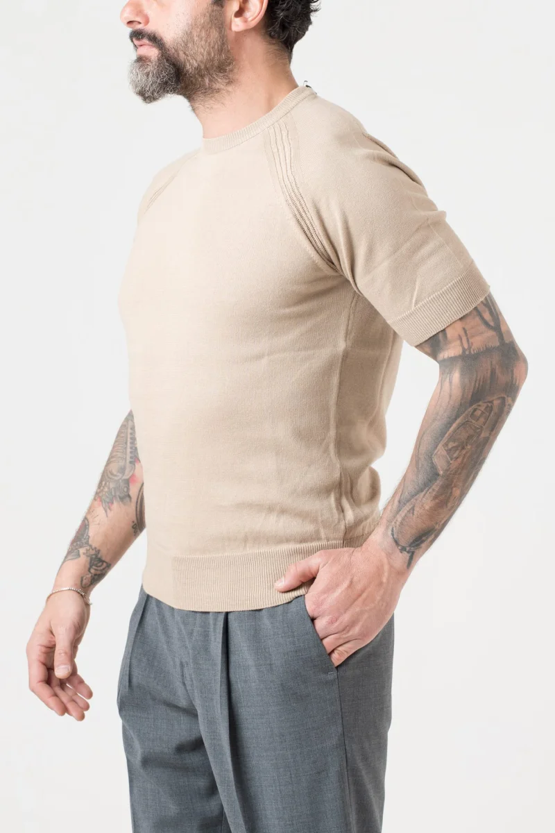 T-Shirt in Filo Manica Raglan Beige - immagine 3