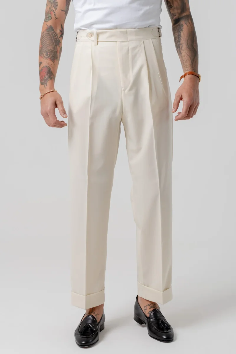 Pantalone Fondo Ampio e Fibbie Laterali Bianco Opaco Mykonos - immagine 2