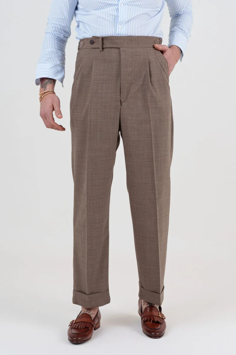 Pantalone Fondo Ampio e Fibbie Laterali Tortora Taormina - immagine 2