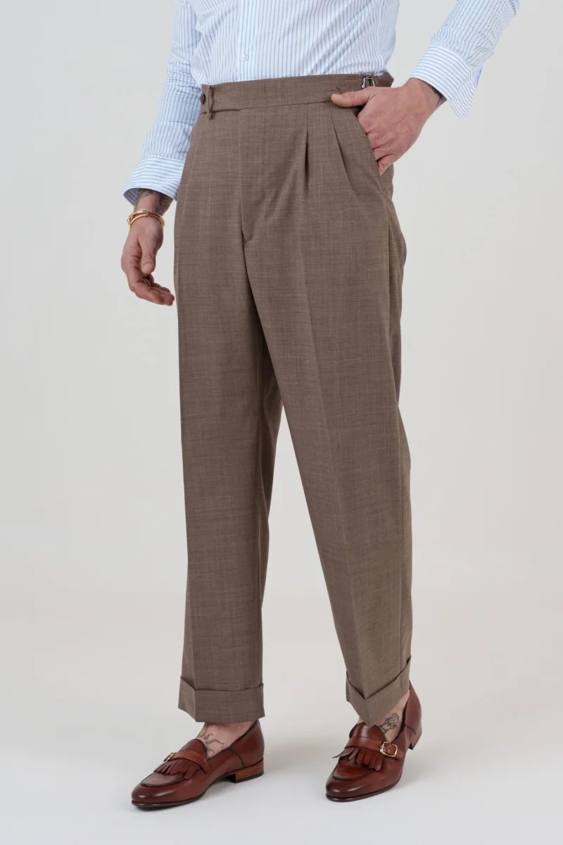 Pantalone Fondo Ampio e Fibbie Laterali Tortora Taormina - immagine 3