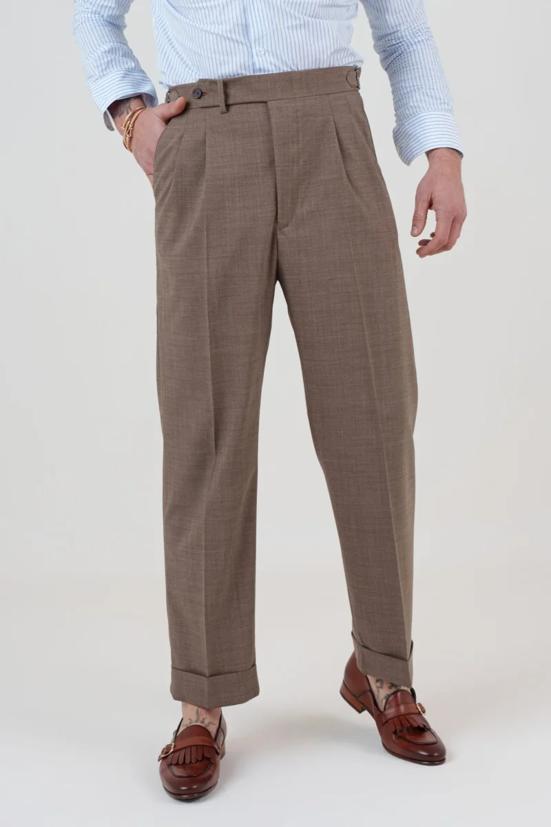 Pantalone Fondo Ampio e Fibbie Laterali Tortora Taormina - immagine 5