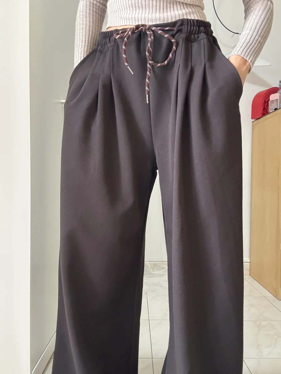 Pantalone Donna Palazzo in gabardine in lana – Modello Casual con Pinces e Coulisse in Vita, Taglia Unica - immagine 9