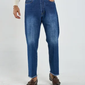 Jeans Vita Alta Fondo Ampio Sfrangiato Lavaggio Blu