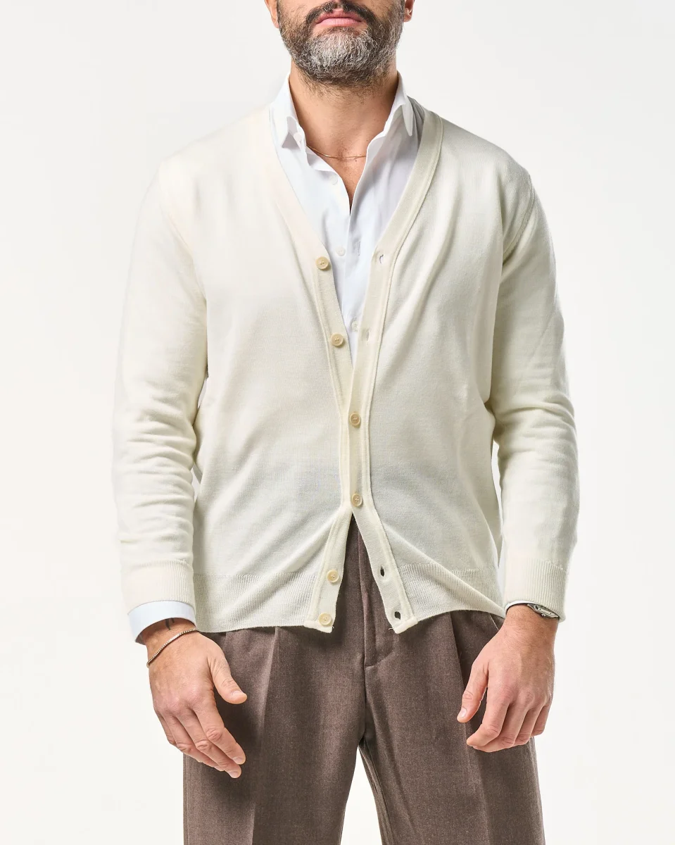 Cardigan in 100% Lana Merinos Panna