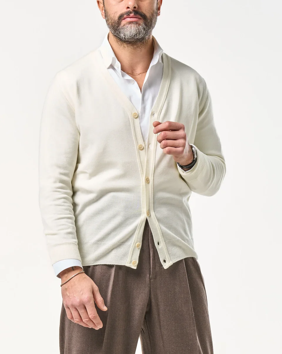Cardigan in 100% Lana Merinos Panna - immagine 3